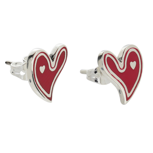 Aretes corazón dispar en plata de ley