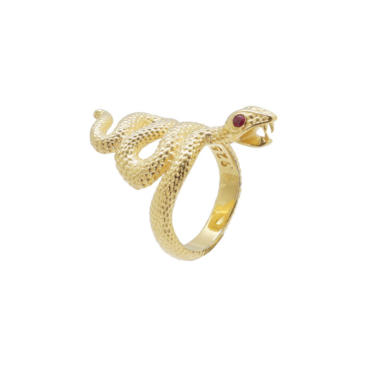 Anillo de serpiente en plata con baño de oro 14k