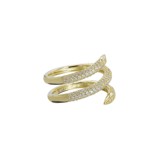 Anillo espiral en plata con baño de oro amarillo 14K con zirconia