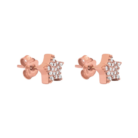 Aretes estrella en plata con baño de oro rosa 18K con zirconia