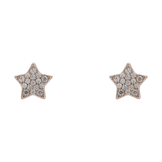 Aretes estrella en plata con baño de oro rosa 18K con zirconia