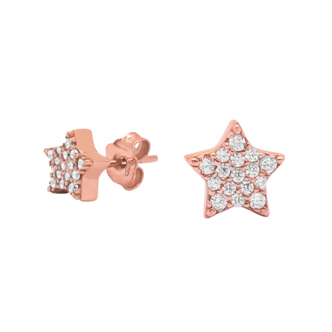 Aretes estrella en plata con baño de oro rosa 18K con zirconia