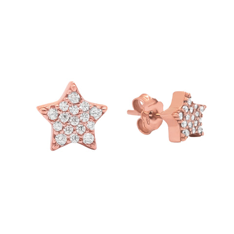 Aretes estrella en plata con baño de oro rosa 18K con zirconia
