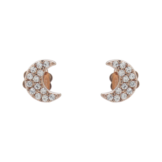 Aretes media luna en plata con baño de oro rosa 18K con zirconia