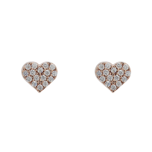 Aretes corazón en plata con baño de oro rosa 18K con zirconia