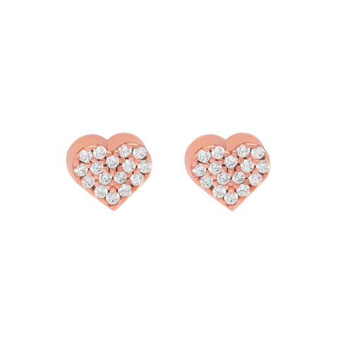 Aretes corazón en plata con baño de oro rosa 18K con zirconia