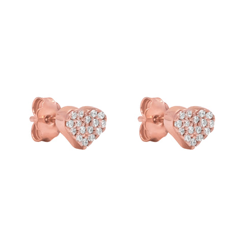 Aretes corazón en plata con baño de oro rosa 18K con zirconia