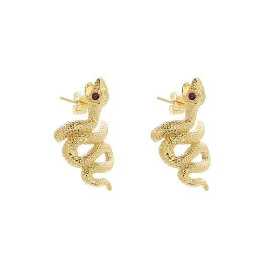 Aretes de serpiente en plata con baño de oro 14k