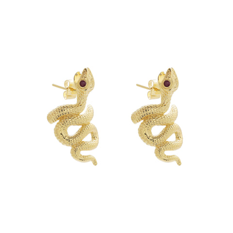 Aretes de serpiente en plata con baño de oro 14k