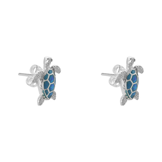 Aretes tortuga de mar en plata de ley con ópalo azul