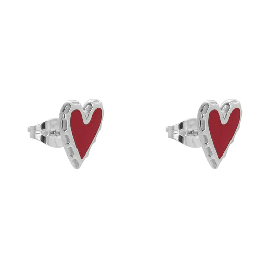 Aretes corazón con color en plata de ley