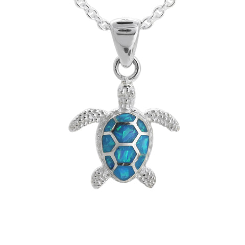 Collar tortuga de mar chica en plata de ley con ópalo azul