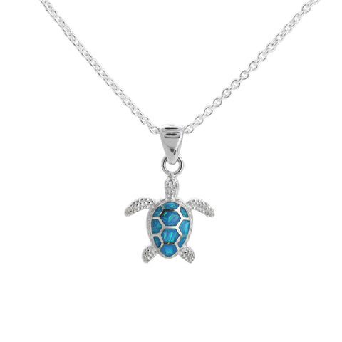 Collar tortuga de mar chica en plata de ley con ópalo azul