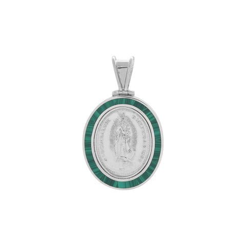 Medalla Virgen de Guadalupe en plata con contorno turquesa