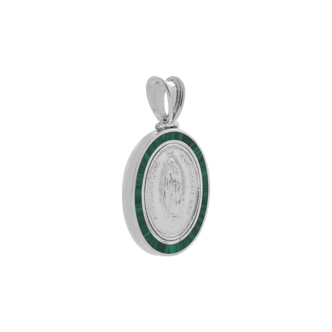 Medalla Virgen de Guadalupe en plata con contorno turquesa