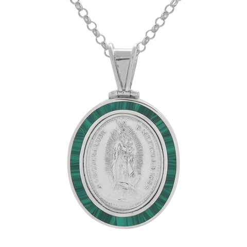 Medalla Virgen de Guadalupe en plata con contorno turquesa