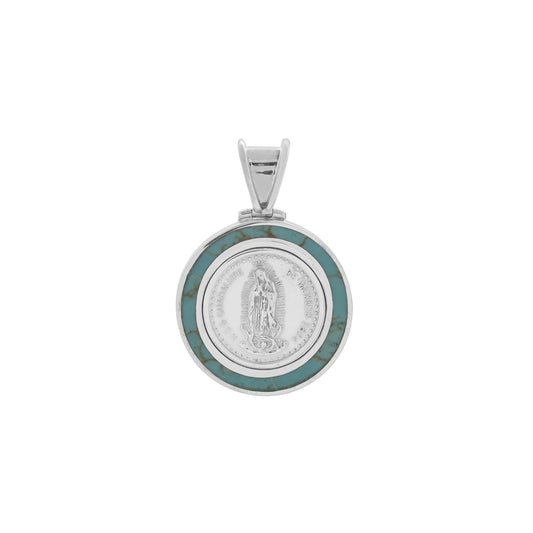 Medalla Virgen de Guadalupe en plata con contorno de piedra natural