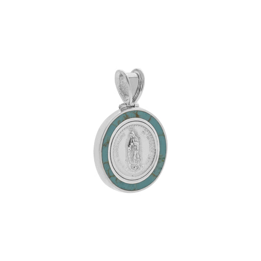 Medalla Virgen de Guadalupe en plata con contorno de piedra natural