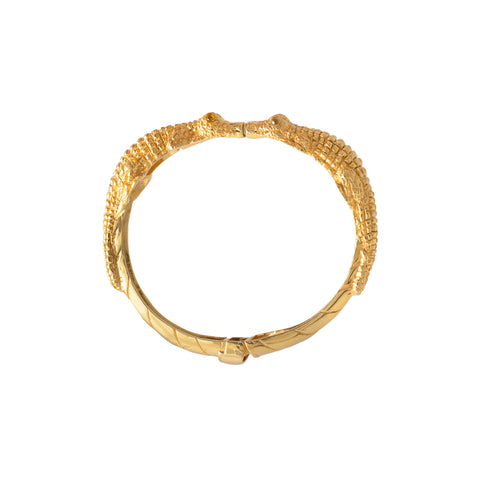 Brazalete doble de cocodrilo baño de oro con piedra natural