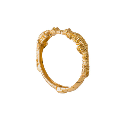 Brazalete doble de cocodrilo baño de oro con piedra natural