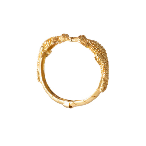 Brazalete doble de cocodrilo baño de oro con piedra natural