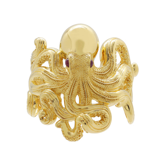 Brazalete de pulpo en plata con baño de oro 14k