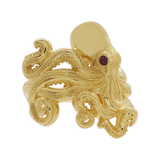 Brazalete de pulpo en plata con baño de oro 14k