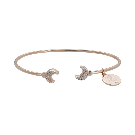 Brazalete doble corazón en plata con baño de oro rosa 18K con zirconia