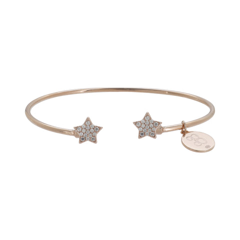 Brazalete doble estrella en plata con baño de oro rosa 18K con zirconia