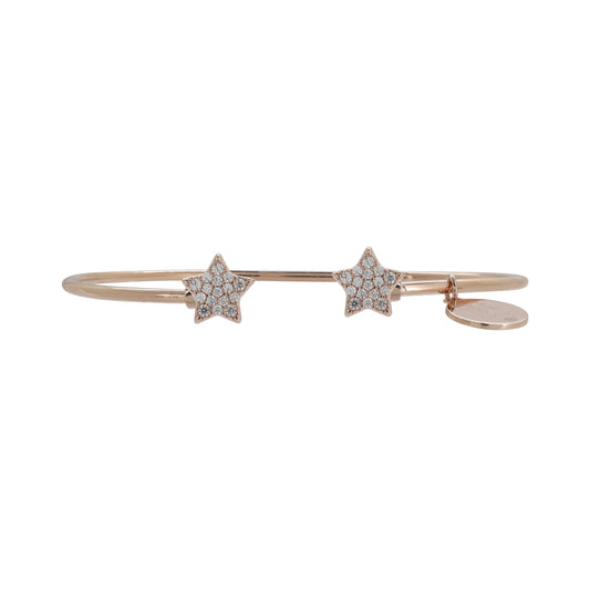 Brazalete doble estrella en plata con baño de oro rosa 18K con zirconia