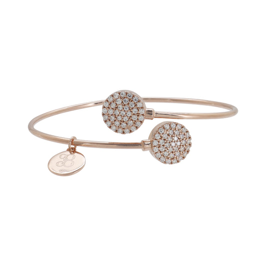 Brazalete doble circulo en plata con baño de oro rosa 18K con zirconia