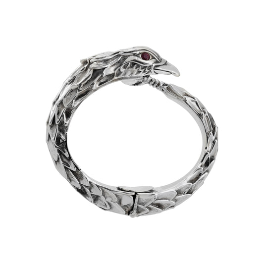 Brazalete diseño de Águila en plata .925 con perla y piedra de rubí
