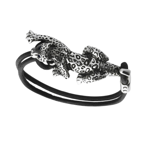 Pulsera de piel diseño Jaguar en plata .925 y piedra natural