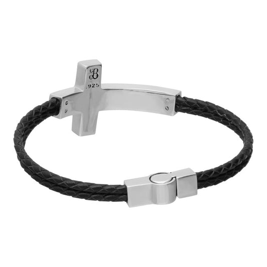 Pulsera con cruz en plata .925 y correa de piel