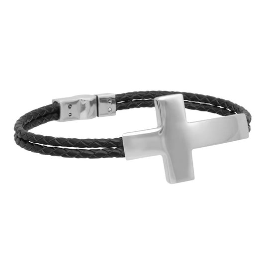 Pulsera con cruz en plata .925 y correa de piel