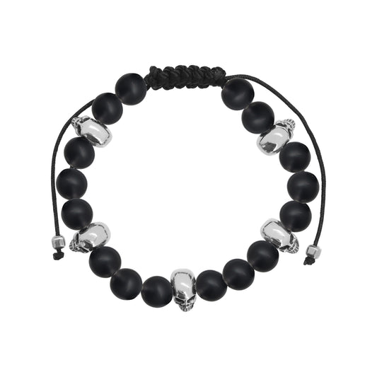 Pulsera calaveras en plata .925 con piedras naturales (Onix, Ojo de tigre, Lapislázuli)