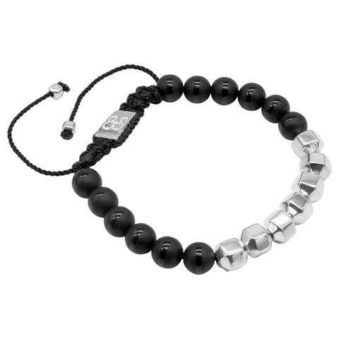 Pulsera de hexágonos en plata de ley .925 con piedras naturales (Onix, Ojo de tigre, Lapislázuli)