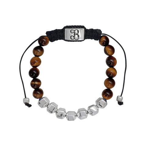 Pulsera de hexágonos en plata de ley .925 con piedras naturales (Onix, Ojo de tigre, Lapislázuli)