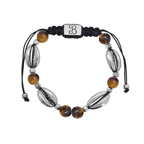 Pulsera almejas en plata de ley .925 con piedras naturales (Onix, ojo de tigre, Lapislázuli)