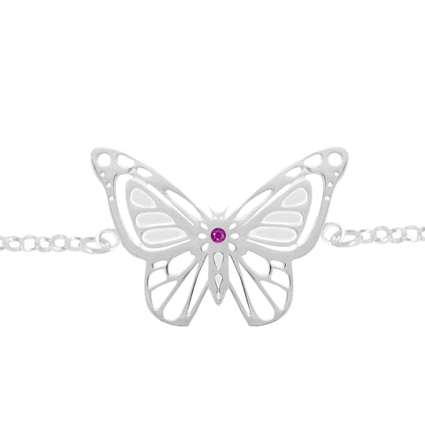 Pulsera diseño de mariposa en plata .925 y rubí