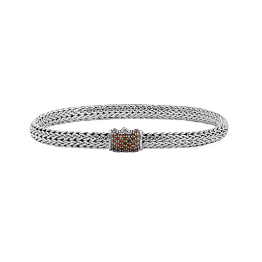 Pulsera espiga con acabado oxidado en plata de ley y zirconia naranja