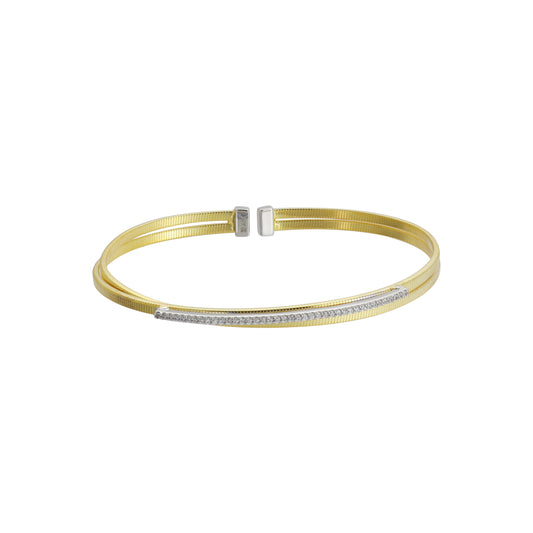 Brazalete dos líneas en plata con baño de oro amarillo 14K con zirconia