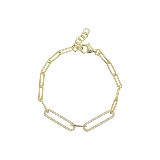 Pulsera eslabones en plata con baño de oro amarillo 14K con zirconia