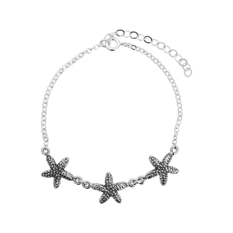 Pulsera estrella de mar en plata de ley acabado oxidado