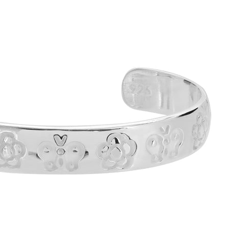 Brazalete de flores y mariposas en plata de ley