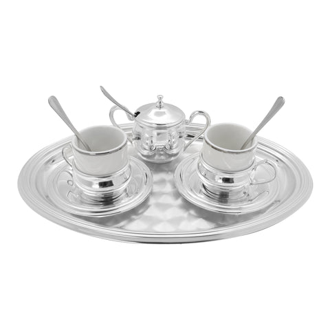 Set para café a acabado liso en baño de plata