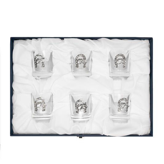 Set de 6 vasos para vodka en cristal con detalles en baño de plata