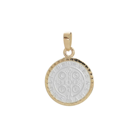 Medalla mini San Benito en plata con bisel de oro 14K