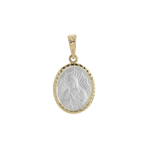 Medalla Virgen de Guadalupe ovalada en plata con bisel de oro 14K