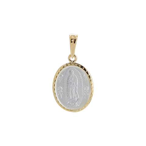 Medalla Virgen de Guadalupe ovalada en plata con bisel de oro 14K